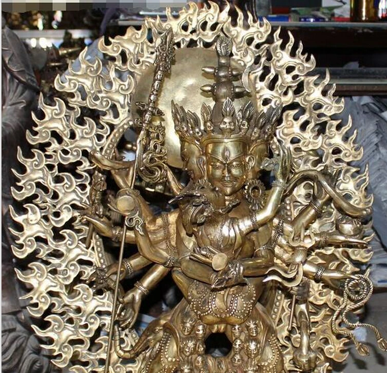 812+++ 3" Тибет Бронзовый 3 головы 8 подставок Vajrayogini Vajravarahi Будды Статуэтка Ганеша