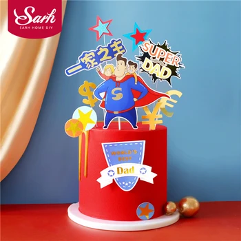 

Father's Day Super Dad Daddy Cake Topper for Dad's Birthday Party Decorations Baking Supplies Love Gifts