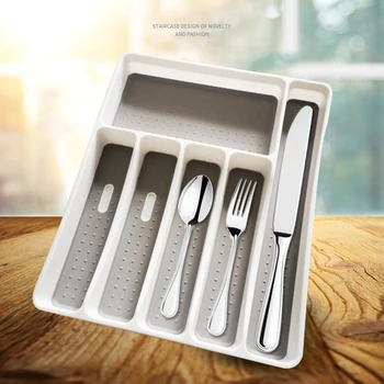 

2020 6 Compartments Cutlery Tray Kitchen Drawer Organizer Spoon Knife Fork Separation Plastic Storage Box Kitchen Tableware Tray