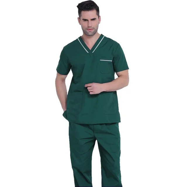 Plug Size Medical Suit for Men Short Sleeve Nursing Scrubs Cotton Veterinary Workwear Doctor Coveralls Surgical Pants Dentistry 100 cotton SUIT