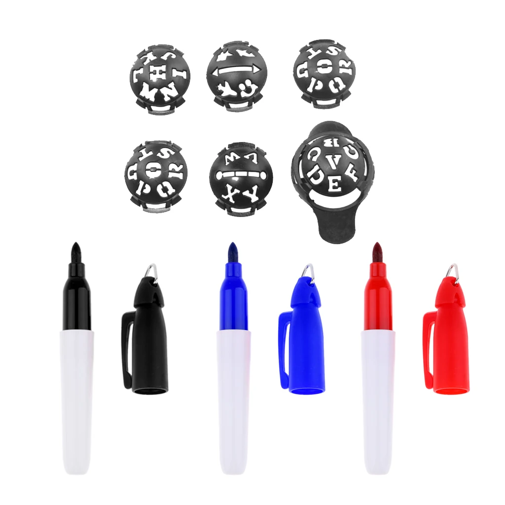 6 in 1 Golf Ball Liner Marker Line Drawing Alignment Tool with 3 Marker Pens Stencil Alignment Template Multi-template