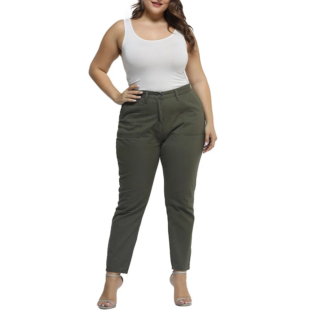 Модные женские брюки размера плюс, женские обтягивающие джинсы цвета хаки