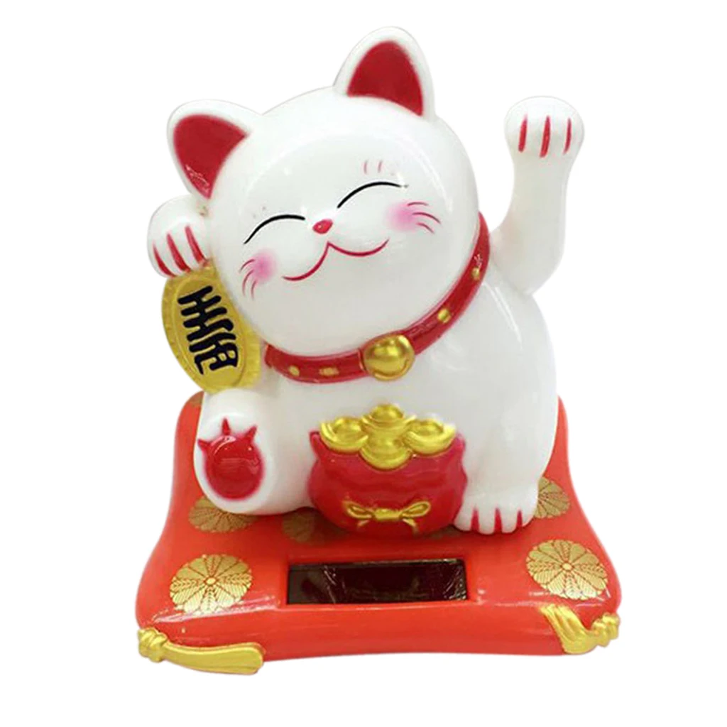 Maneki Neko Fortune Cat Lucky Cat Shiny Gold Battery Operated Also Solar Powered