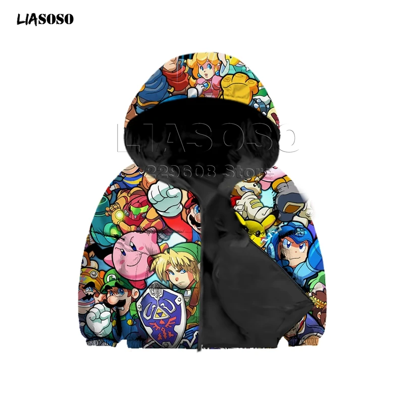 1 3D printing game Jacket Men&women&Child Mario brothers Down Coat Loose Oversized Children Down Jacket Winter Hip Hop Neck Pullov - Цвет: 1
