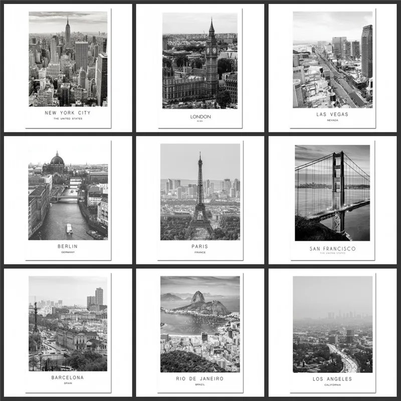 

World City Landscape Paris Canvas Painting Nordic Style Black white Posters Prints Wall Art Picture for Living Room Wall Decor