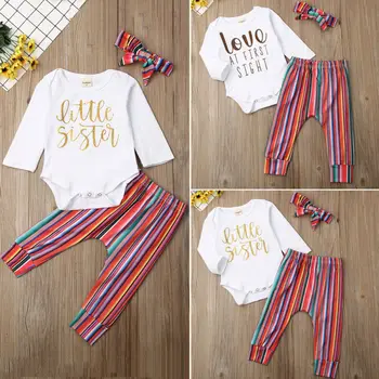 

3PCS Newborn Baby Girl Cotton Clothes Letter Print Romper+Pants Casual Outfits