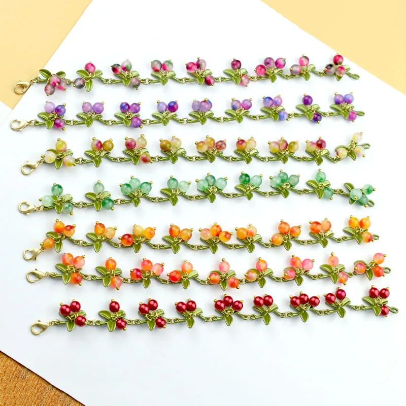 Women Bracelet Jewelry Vintage Beads Berry Blueberry Leaves Bracelet Bangles