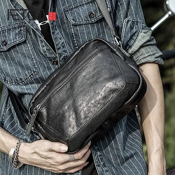 

AETOO top layer leather men's one-shoulder bag, men's leather casual stiletto bag, trend men's bag