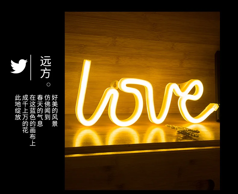 Светодиодный неоновый светильник с надписью «LOVE», модельная лампа INS для девочек, мягкое украшение для девочек, usb-аккумулятор, гирлянды, рождественские огни