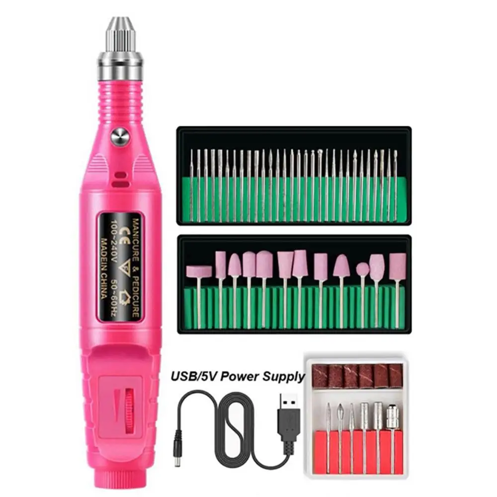 

1Set Electric Nail Polisher bit USB Powered portable nail drill Set Pen Type Manicure Fake Nail Polishing Drill Bit Dropshipping