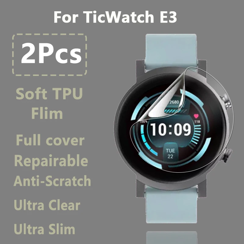 2 Pezzi Per Ticwatch E3 Smart Watch Ultra Clear Slim Soft Hydrogel Pellicola Protettiva Riparabile Pellicola Salvaschermo-Vetro Non Temperato
