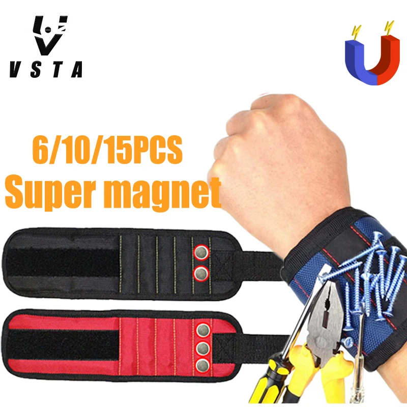 Polyester Magnetic Wristband 15pcs Powerful Magnet Carrying Case Electrician Toolkit Screw Drill Stand Repair Tool Belt