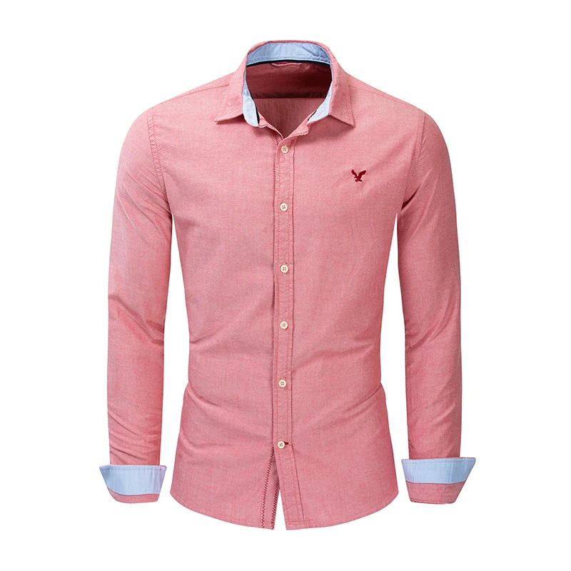 

New European And American Men's Casual Long Sleeve Shirt Solid Color Cotton Shirt Lapel Men's Autumn Shirt Embroidered Craft Top