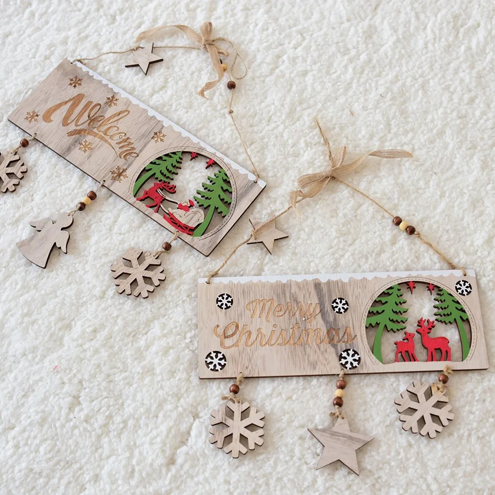 

2020 New Year Noel Christmas Wooden hanging ornaments Christmas Tree Ornament Pendant Party Christmas Decoration for Home