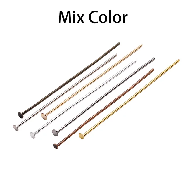 100-200pcs/bag 20 25 30 40 50 60 70 mm Flat Head Pins Gold/Copper/Rhodium Headpins For Jewelry Findings Making DIY Supplies Multicolor