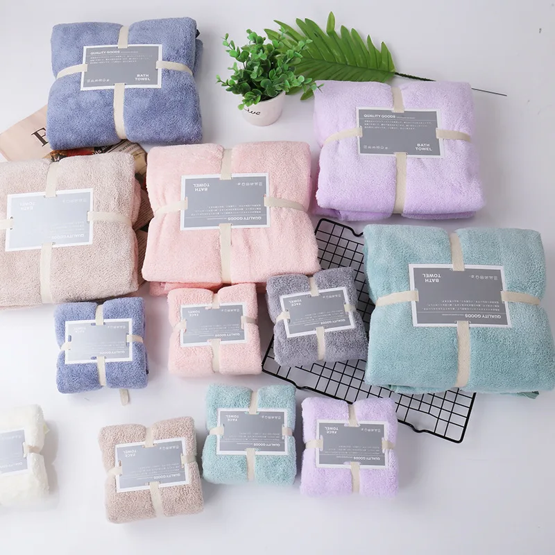 Family Bath Towels Set Mother Baby Child Beach Cotton Face Towels Spa Fleece Wash Clothing
