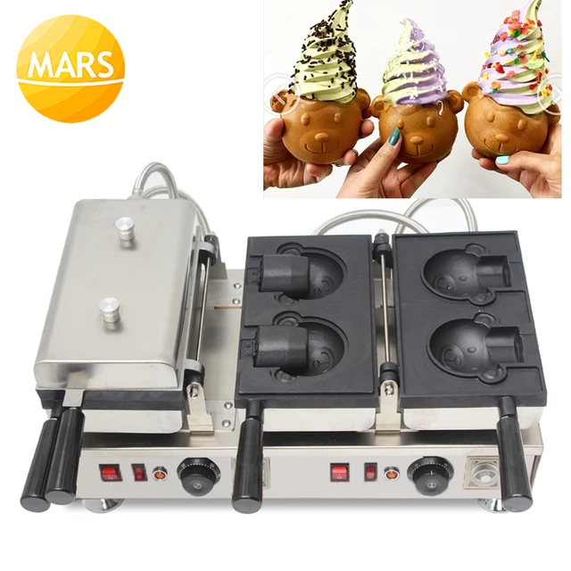 Electric Big Open Mouth Taiyaki 110V 220V Ice Cream Bear Waffle Cones Maker Making Machine Baker Iron Plate MA-1621