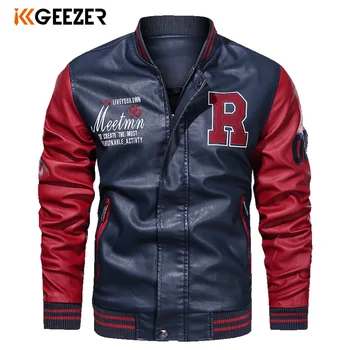 

Leather Jacket Men Bomber Jackets 2019 Motorcycle Stand Collar Brown Winter Coats Autumn Comfort High Quality Black Business 4XL