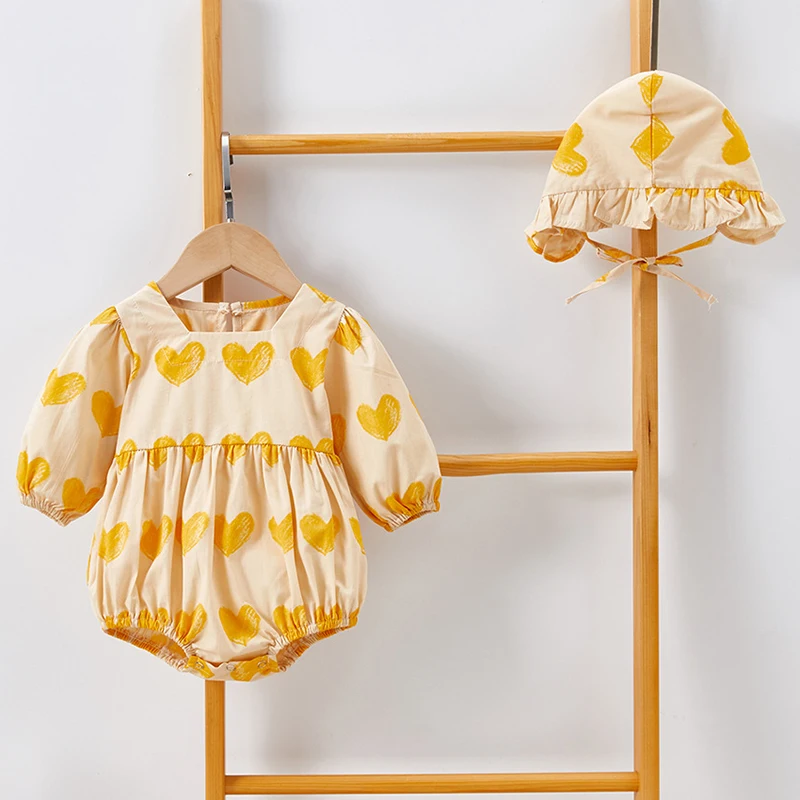 New 2022 Spring Autumn 2022Baby Girl Floral Rompers And Hat Baby Girl Long Sleeves Rompers Baby Girl Newborn Rompers Clothes Baby Jumpsuit Cotton  Baby Rompers