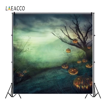 

Laeacco Dark Sky Clouds Trees Grassland Pumpkin Lights Photography Backgrounds Photographic Backdrops Halloween Party Photophone