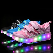 Новая детская обувь для катания на роликах для мальчиков и девочек светодиодный сверкающий светящийся светильник детская обувь Невидимый автоматический шкив Двойные колеса Катание на коньках
