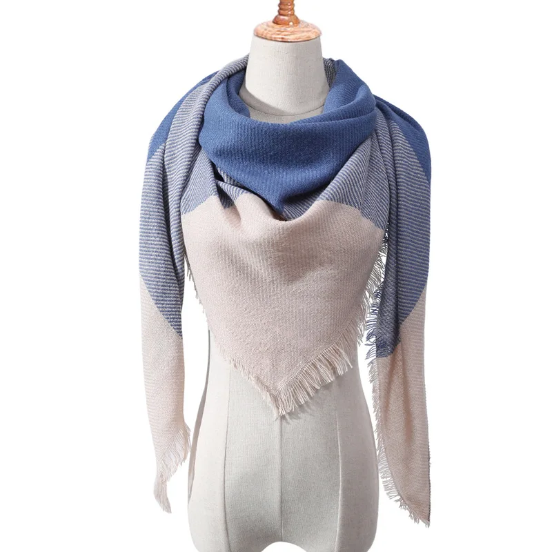Дизайнерский вязаный женский шарф на весну и зиму, клетчатые теплые кашемировые шарфы, шали, роскошная брендовая бандана, Пашмина, женская накидка - Цвет: Pink Blue Square