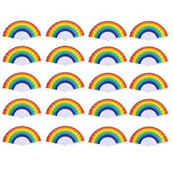 

20 Pieces Rainbow Rainbow Fans Colorful Handheld Folding Fan Summer Accessories Rainbow Party Decoration