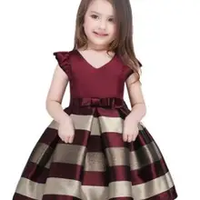 Платье принцессы в полоску для маленьких девочек; нарядные платья для девочек; Детские костюмы принцессы на Рождество и свадьбу; торжественный костюм; одежда для детей-подростков