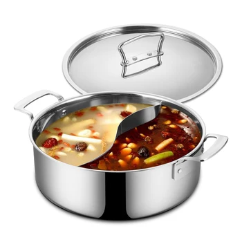 

304 stainless steel hot pot thickened double bottom large electromagnetic stove Yuanyang two-flavor hot pot household soup pan