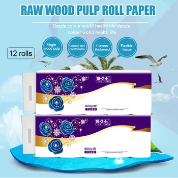 

12 Rolls Toilet Paper Tissue 4 Layer Thicken Soft Skin-Friendly for Bathroom Home New WH998