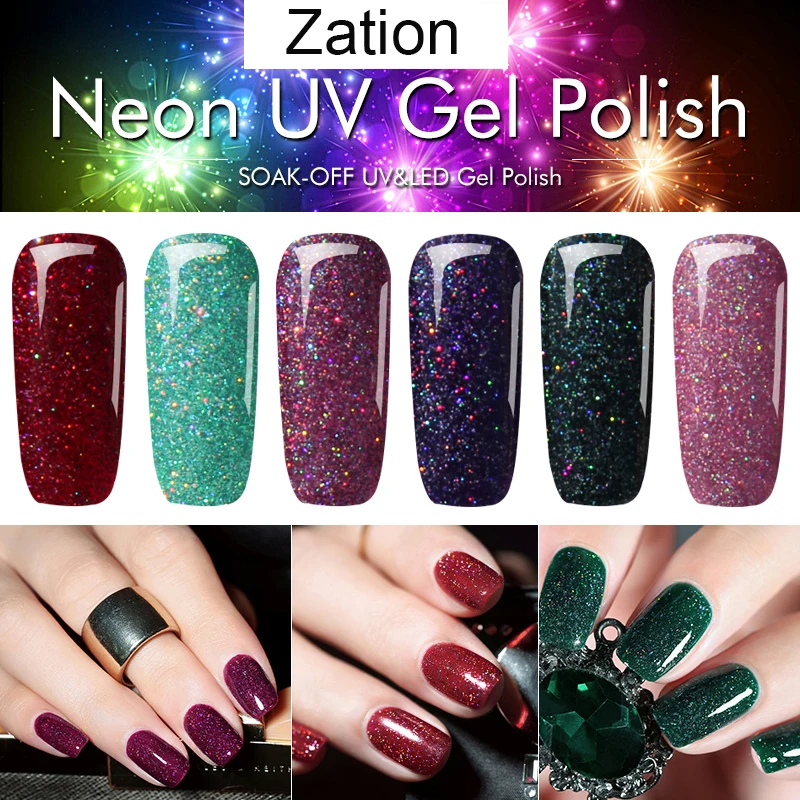 Zation UV Gel Nail Polish Rainbow Neon Hybrid Varnishes Paint Set For Manicure Art Design Semi permanent Base top | Красота и