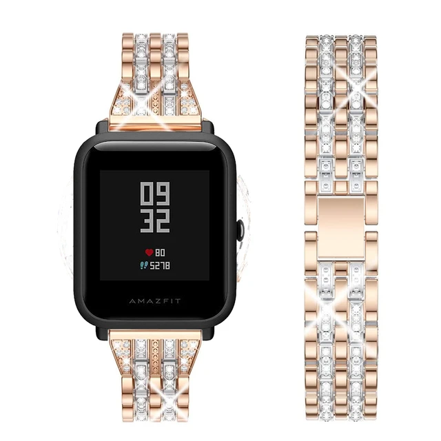 Correa de diamante para reloj Amazfit GTS, pulsera de cristal de Metal para  mujer, accesorios para