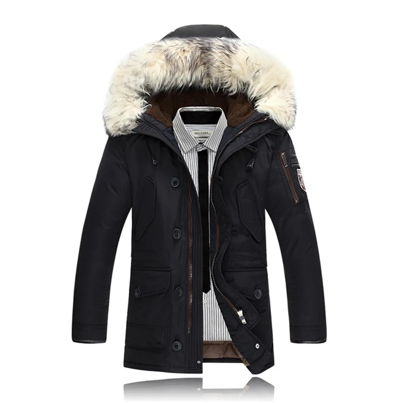 

2020 New Winter Jacket Men Warm Men's Long Sleeve Solid Color White Duck Down Coat Casual Big Fur Collar Thicken Hoodied Clothes