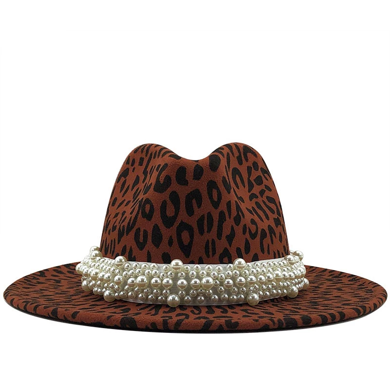 PAODIKUAI Womens Pearl Band Fedora Hat Ladies Wide Brim Fedora Hat Panama Hat