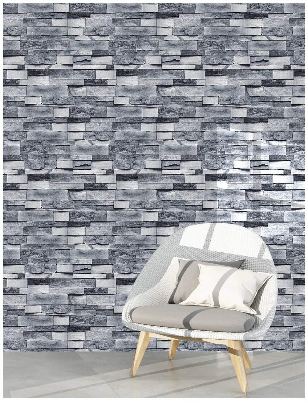

LUCKYYJ Vinyl PVC Removable Self adhesive Faux Gray Brick Stone WallpaperCan be Bedroom living room background wall decoration