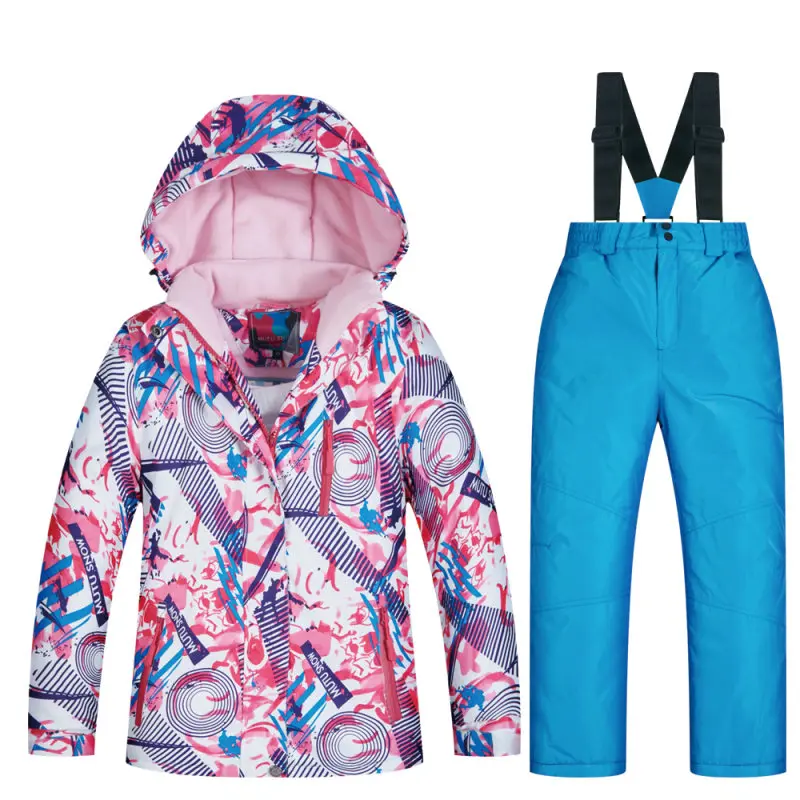 Coat and Blue Лыжные куртки для мальчиков и девочек, утолщенные лыжные пальто, ветрозащитные водонепроницаемые теплые детские штаны для сноубординга, зима - Цвет: Coat and Blue