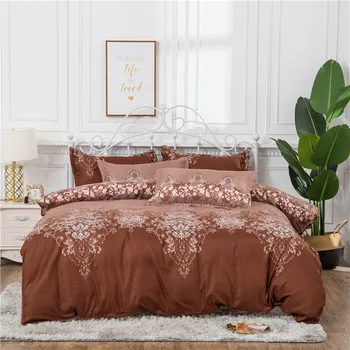 

Lace Pattern Bedding Set Floral Printed Duvet Cover Pillowcase Single Queen King Size Bed Set Coffee Color Bedlinen