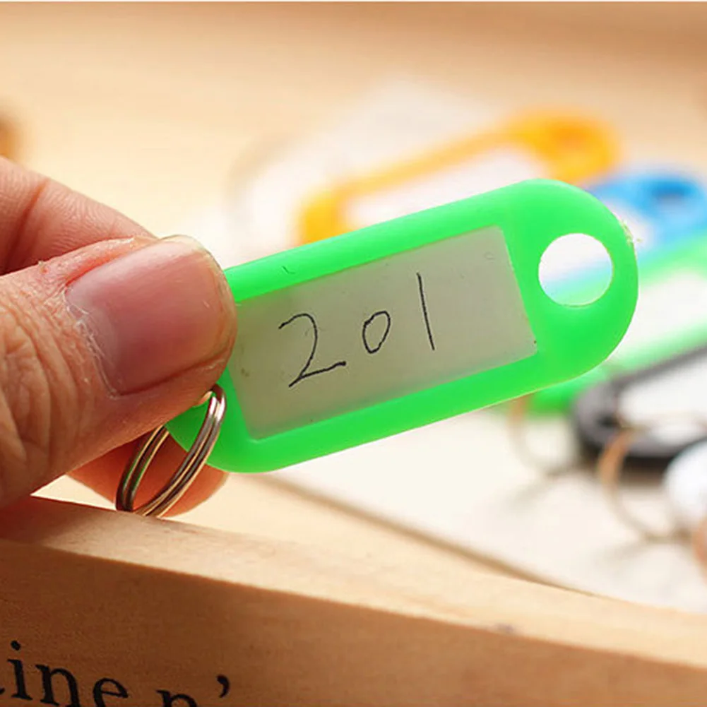 Quality 20/40Pcs/Lot Mix Color Plastic Keychain Key Tags ID Label Name Tags With Split Ring For Baggage Key Chains Rings