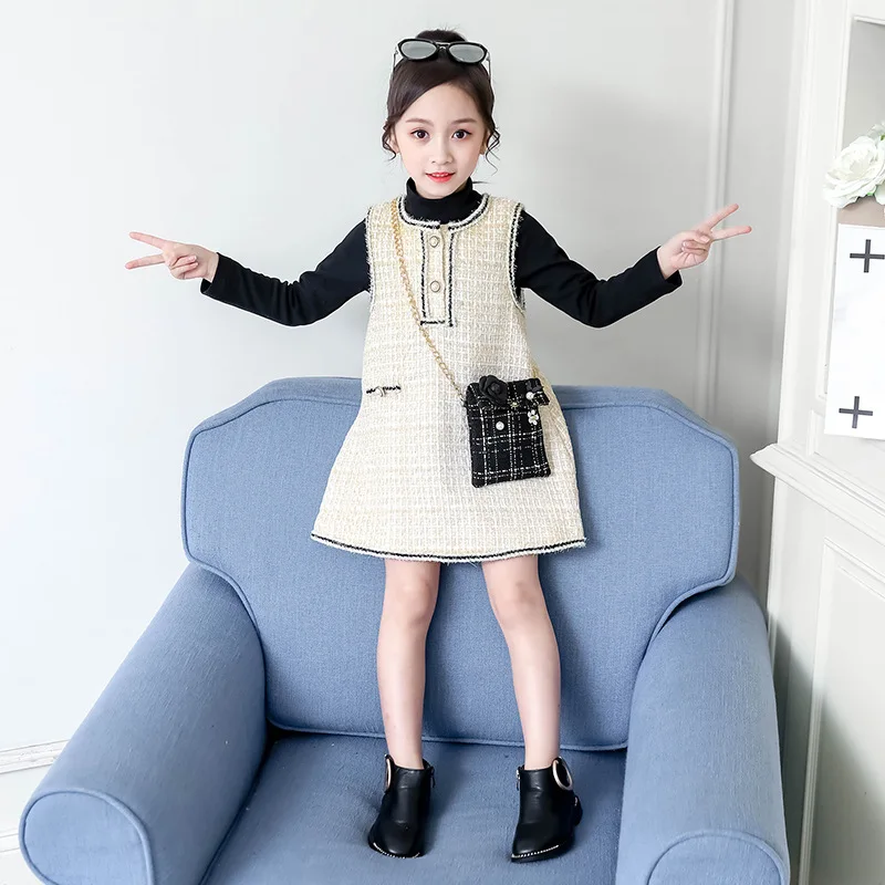 Комплект одежды для девочек из 2 предметов осенне зимнее платье + рубашка