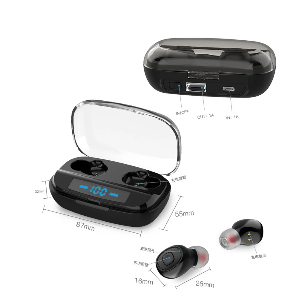 Bluetooth 5,0 Беспроводные наушники с регулируемым объемом басов, USB стерео наушники с зарядным устройством, HIFI водонепроницаемые наушники с сенсорным управлением