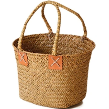 

Rattan Bag Storage Basket Round Beach Bag Women Straw Bag Woven Shoulder Bag Straw Travel Holiday Gift For Women Girls