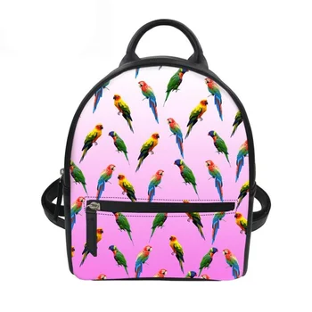 

Customized Feminine Backpack Small School Bag Teenage Girls Mini Travel School Bagpack Parrot Printing PU Leather Mochila New