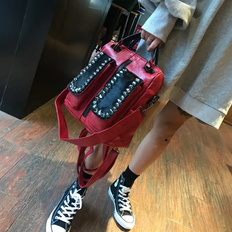 Женский рюкзак со стразами из искусственной кожи, многофункциональная сумка-тоут на молнии, элегантный дизайн, рюкзак, Модный меховой рюкзак для путешествий