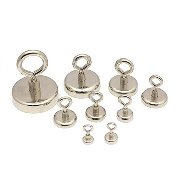 

8 Sizes Strong Powerful Round Neodymium Magnet hook salvage magnet sea Fishing equipment Holder Pulling Mounting Pot with ring