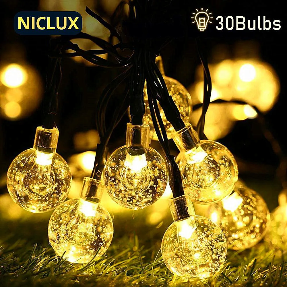 

NICLUX Solar String Light Garland Bulb Outdoor Waterproof Light 6m 30 Led Bulbs String Christmas Wedding Party Garden Decoration