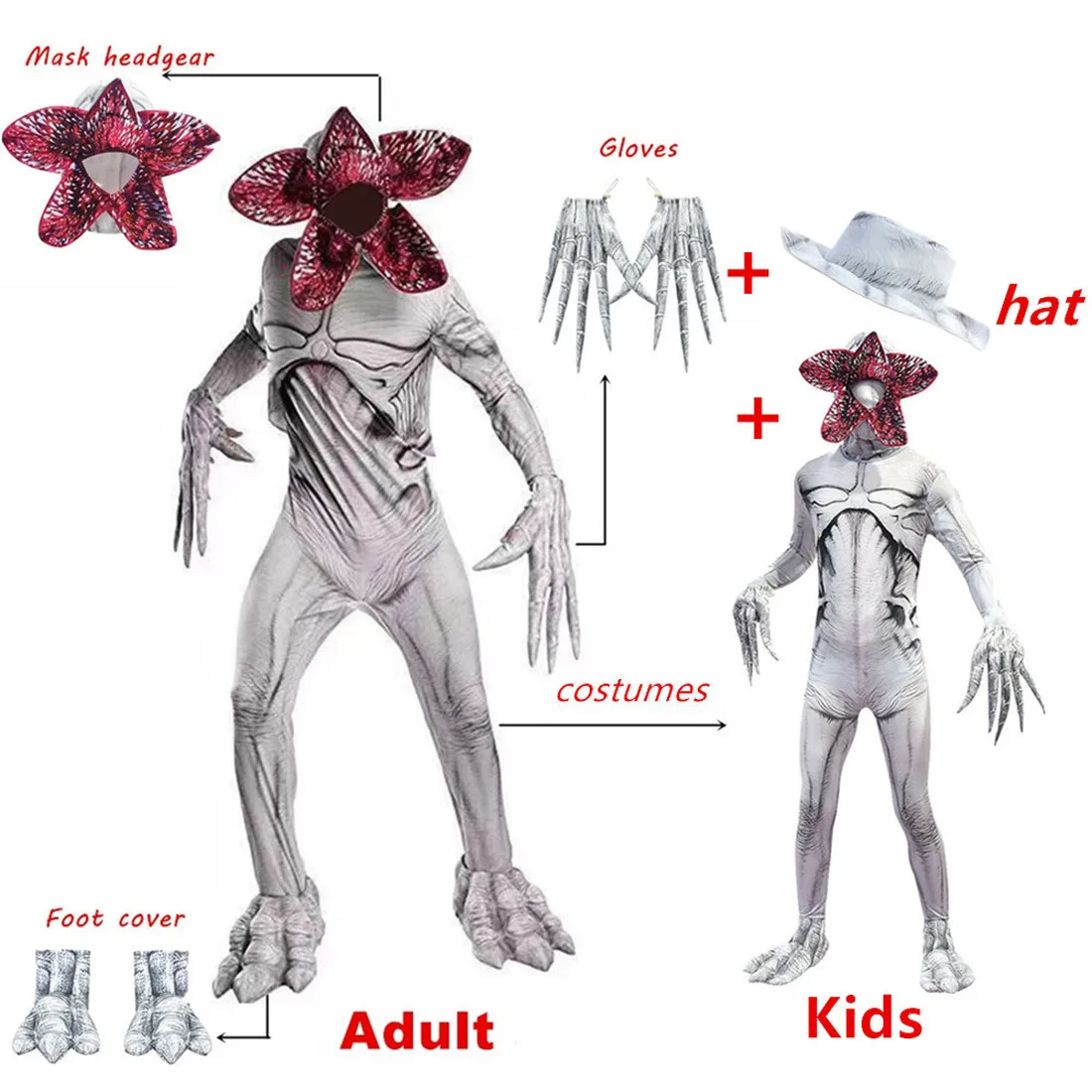 

New Halloween Costume for Kids/adults Stranger Things 3 Scary Demogorgon Fortress Cosplay Carnival Party Creepy Zentai Bodysuit