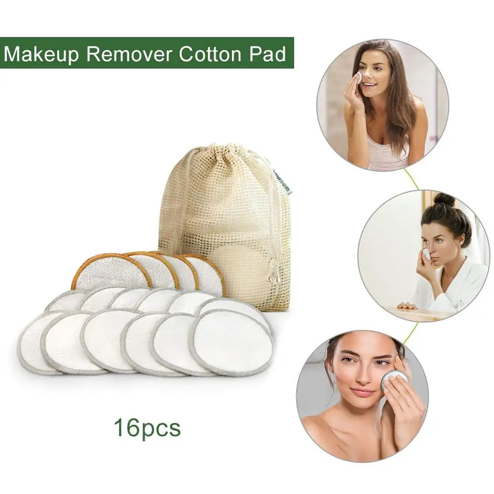 Многоразовые хлопковые подушечки для снятия макияжа ватные подушечки двухслойные подушечки для чистки ногтей моющиеся 16 шт