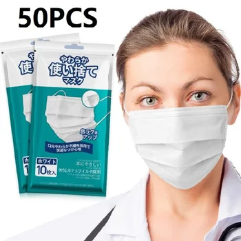 

50PCS White Mask Disposable Earloop Face Mouth Masks 3 Layers Anti-Dust Mask Safe Breathable Mouth Mask