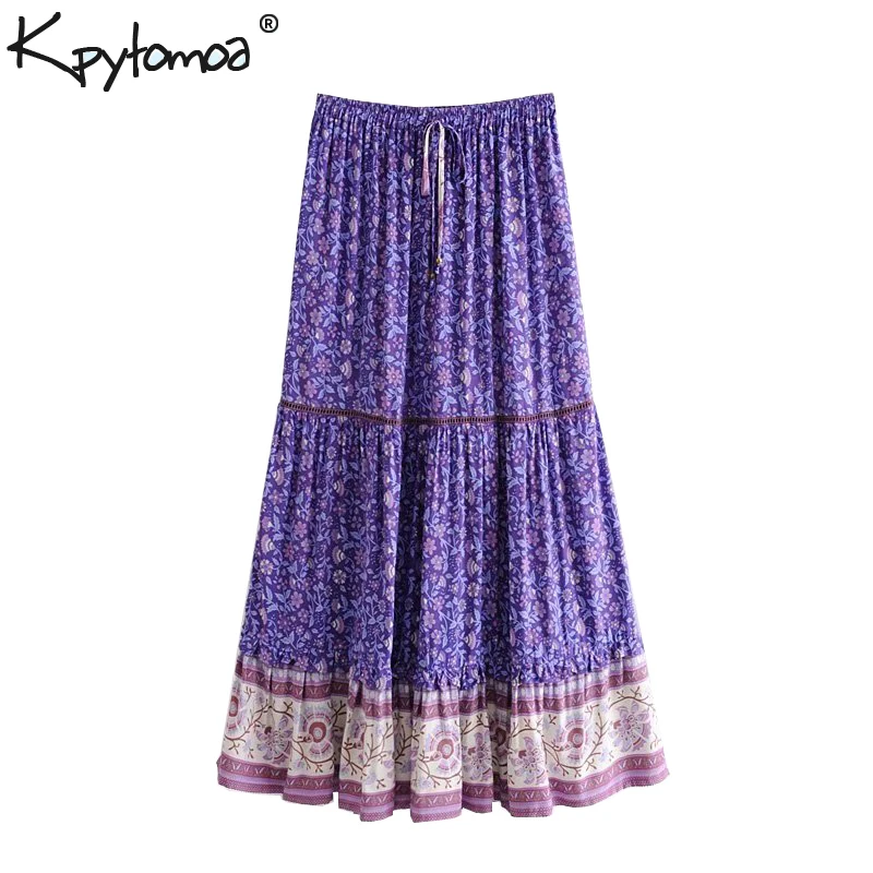 

Boho Chic Summer Vintgae Floral Print Ruffles Maxi Skirt Women 2019 Fashion Elastic Waist Drawstring Beach Skirts Faldas Mujer