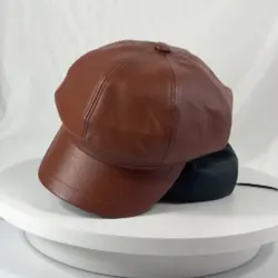 Fashion PU Leather Caps Windproof Man Beret Bandage Hat Spring Flat Cap Casquette Warm Side Strap Boina Masculina 2022